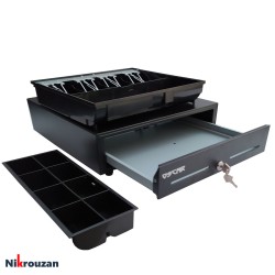 کشوی پول ۴ خانه مشکی اسکار مدل OSCAR OCH-410 RJ11 W/MS-With Bell (زنگدار ریل فلزی)