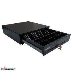 کشوی پول ۴ خانه مشکی اسکار مدل OSCAR OCH-410 RJ11 W/MS-With Bell (زنگدار ریل فلزی)