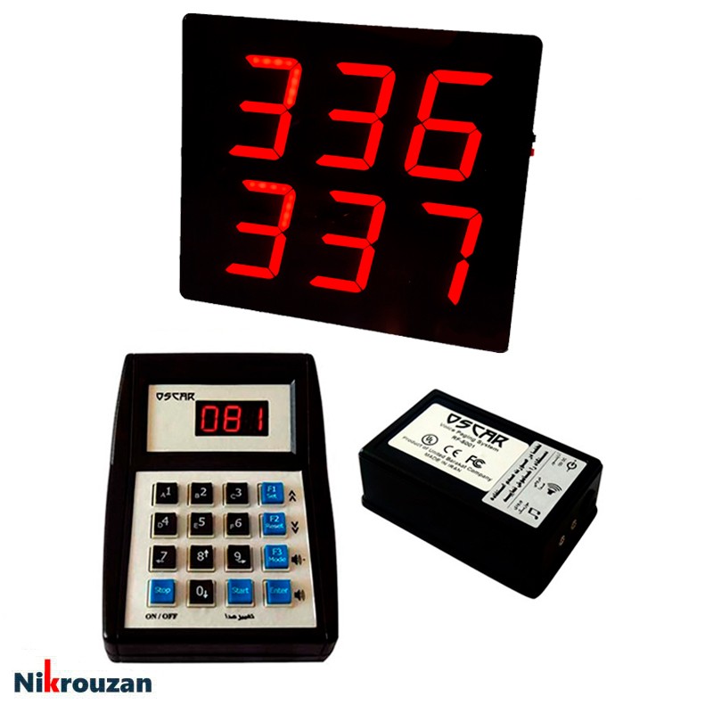 دستگاه فراخوان صوتی مشتری بیسیم اسکار با یک تابلو دو ردیفه دستگاه فراخوان صوتی مشتری بیسیم اسکار با یک تابلو دو ردیفه