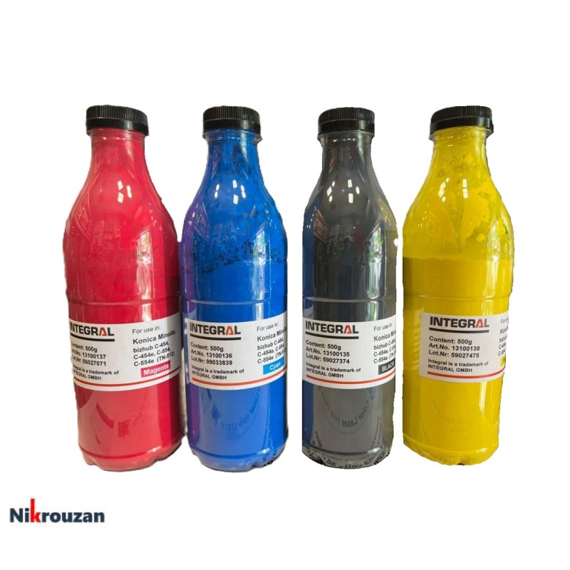 ست رنگی تونر شارژ اینتگرال کونیکا مینولتا ۵۰۰ گرمی Integral Konica Minolta 452 Color Toner Set 500g ست رنگی تونر شارژ اینتگرال کونیکا مینولتا ۵۰۰ گرمی Integral Konica Minolta 452 Color Toner Set 500g